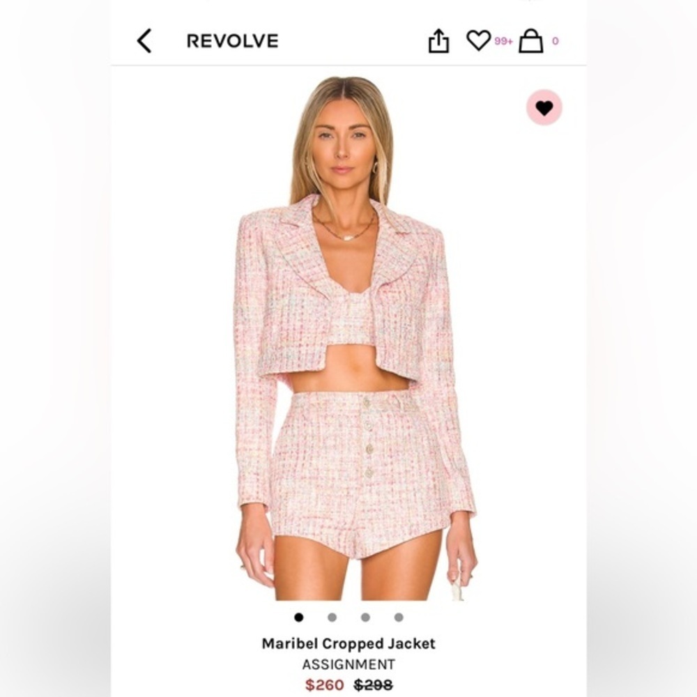 Assignment Revolve set cropped blazer; top; shorts